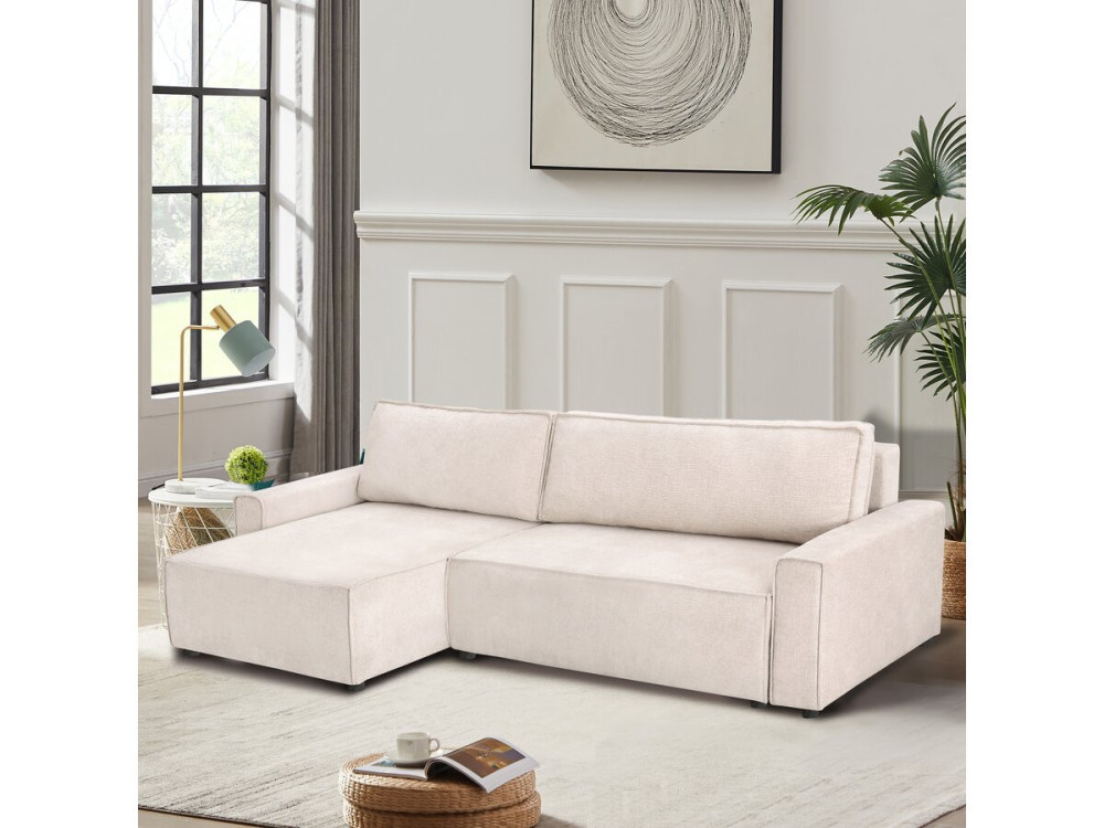 Montaigne" textured fabric corner sofa bed - 4 seater - Beige