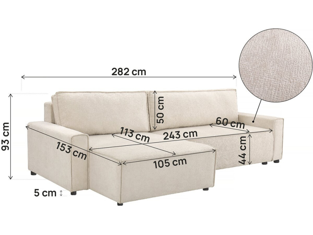 Montaigne" textured fabric corner sofa bed - 4 seater - Beige