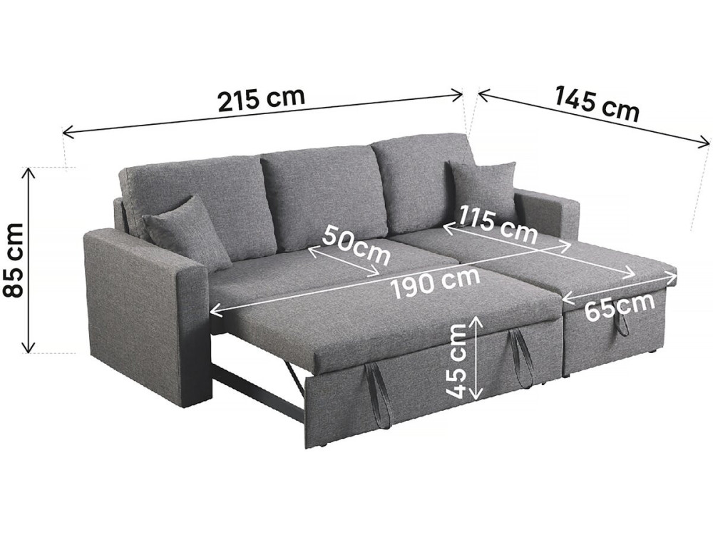 Alain II" corner convertible/reversible sofa with box - 3 seater - Light grey