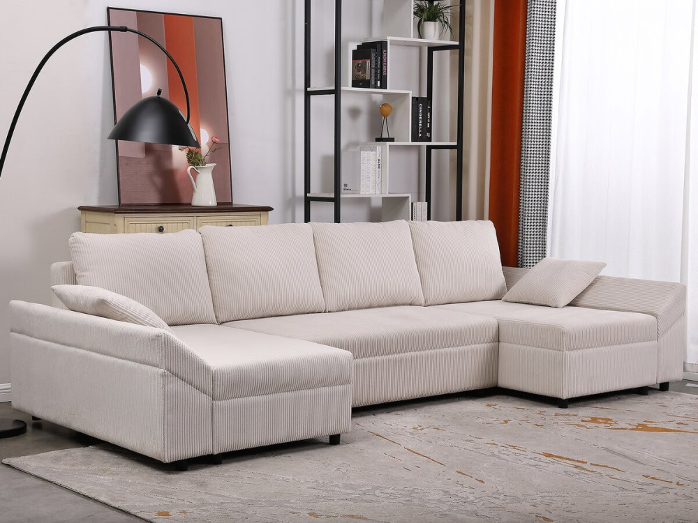 Vaugirard II panoramic corduroy corner sofa - 5 seats - Beige