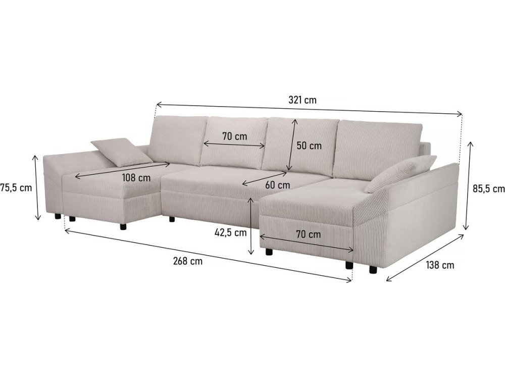 Vaugirard II panoramic corduroy corner sofa - 5 seats - Beige