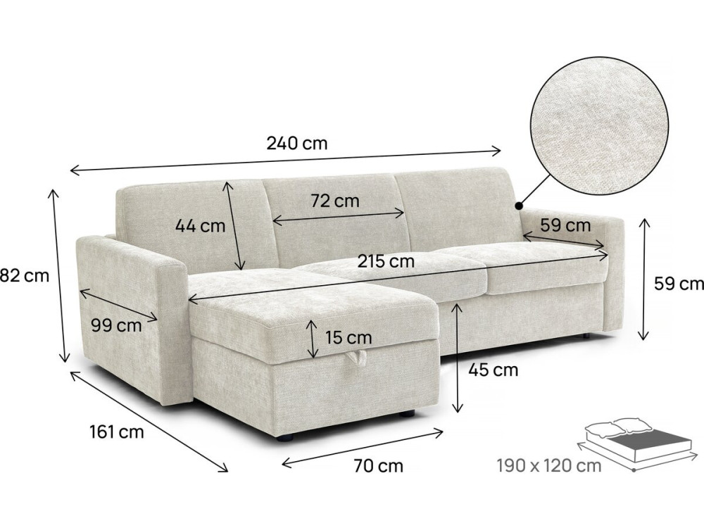Celia" fabric express reversible convertible corner sofa - 3 seater - Beige