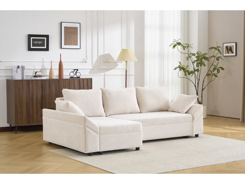 Vaugirard II" textured fabric convertible and reversible corner sofa - 3 seater - Beige