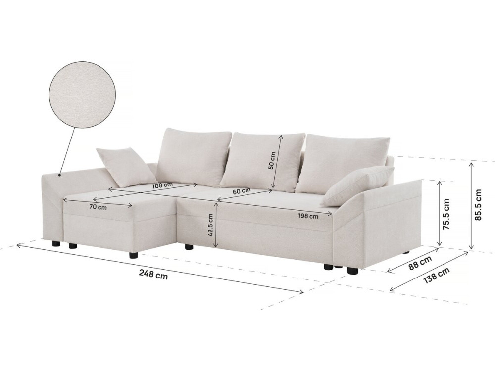Vaugirard II" textured fabric convertible and reversible corner sofa - 3 seater - Beige