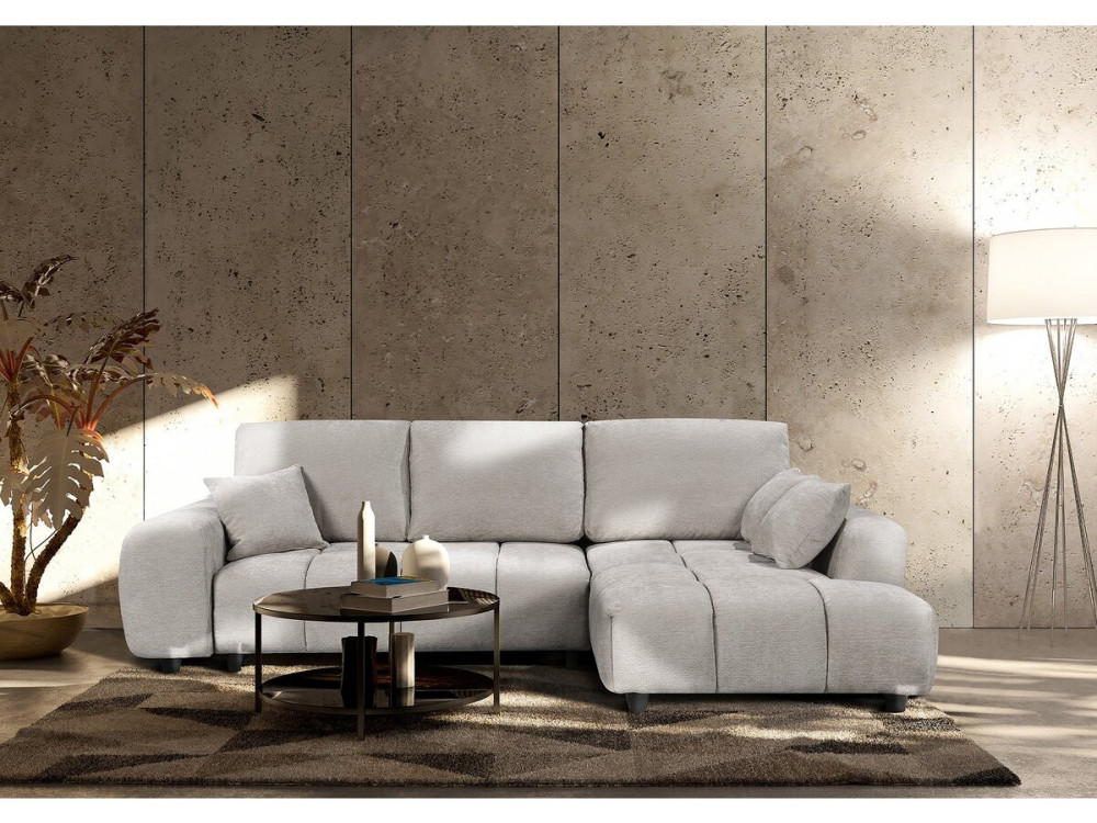 Verneuil" corner sofa bed in chenille fabric - 3 seater - Beige