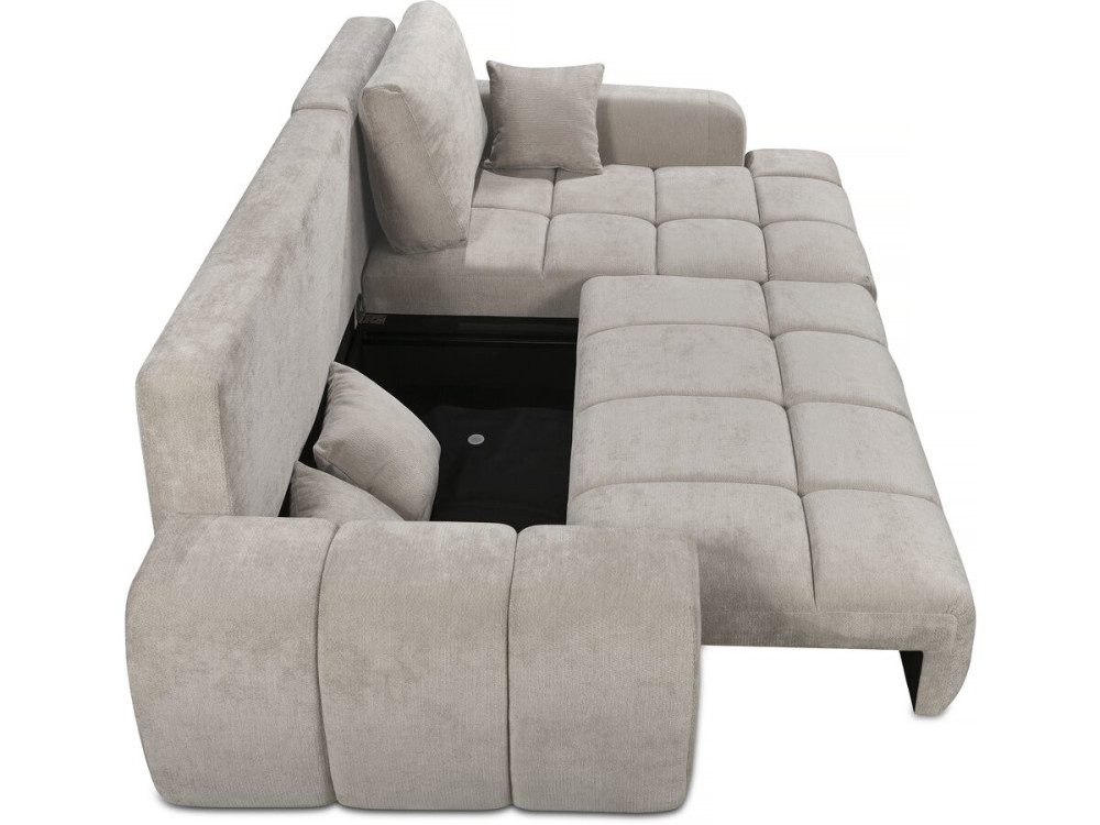 Verneuil" corner sofa bed in chenille fabric - 3 seater - Beige