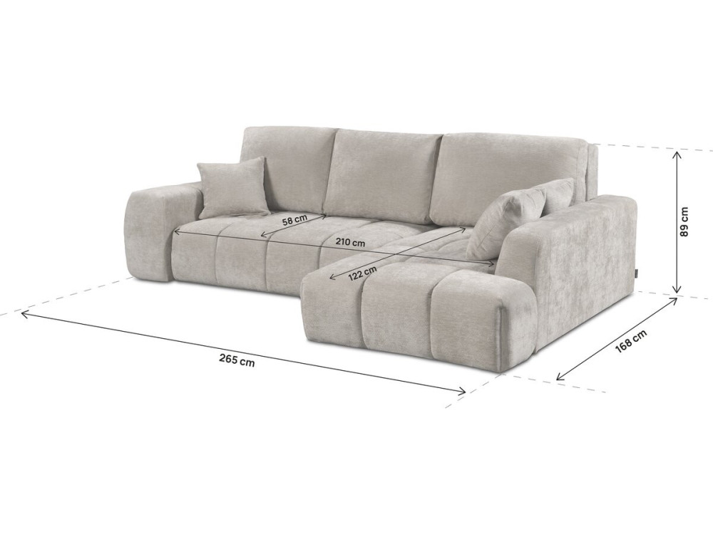 Verneuil" corner sofa bed in chenille fabric - 3 seater - Beige