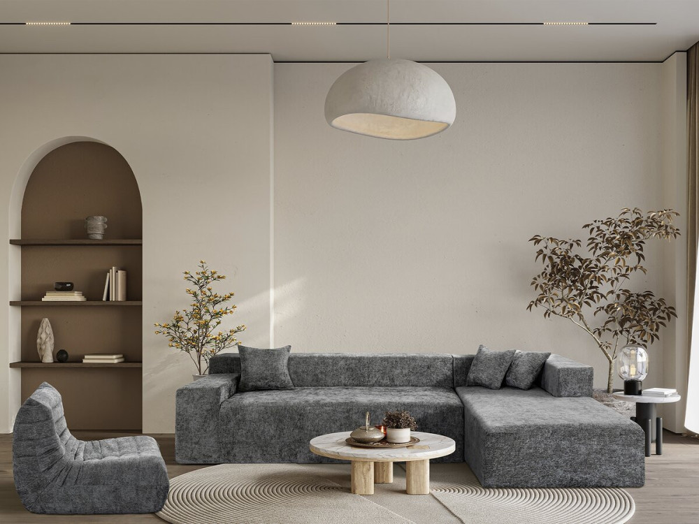 Tessaro" textured fabric corner sofa - 4 seater - Grey