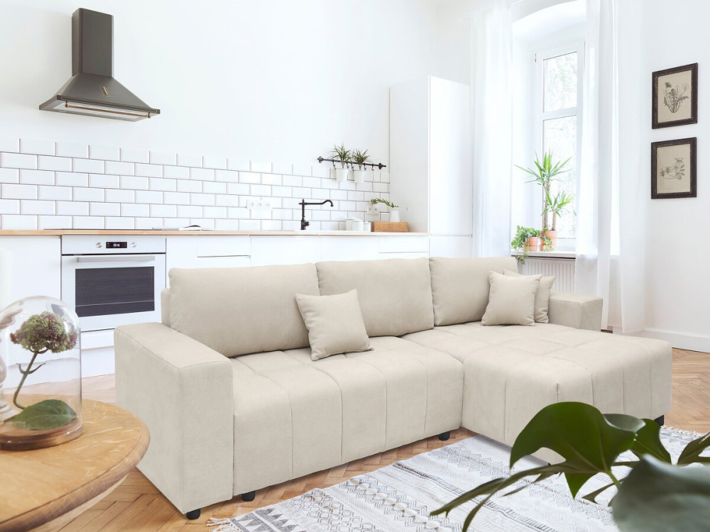 George" 4-seater bubble fabric corner sofa bed - Beige