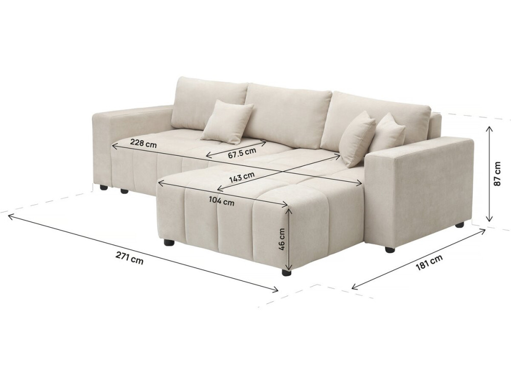 George" 4-seater bubble fabric corner sofa bed - Beige