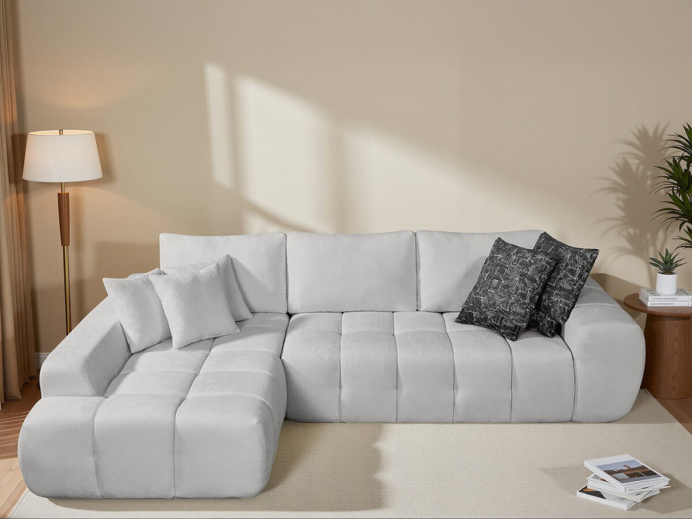 Sidonie" left corner sofa in bubble fabric - 4 seater - Grey
