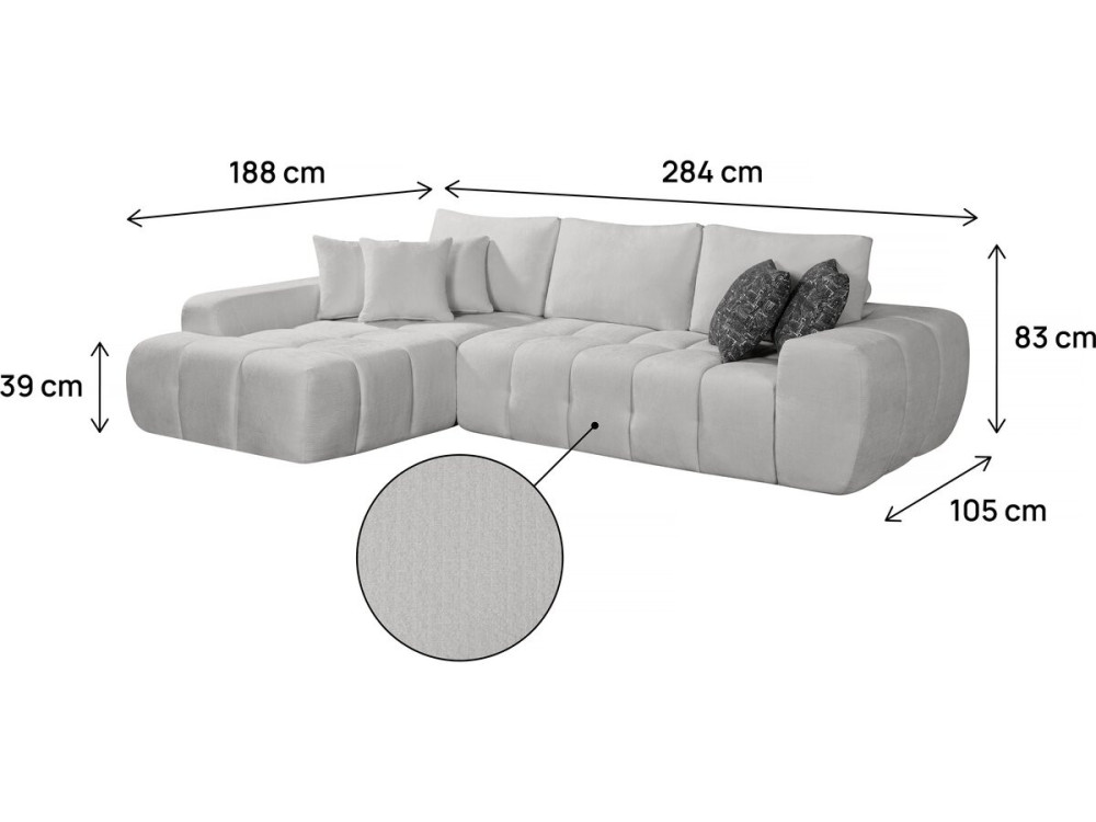 Sidonie" left corner sofa in bubble fabric - 4 seater - Grey