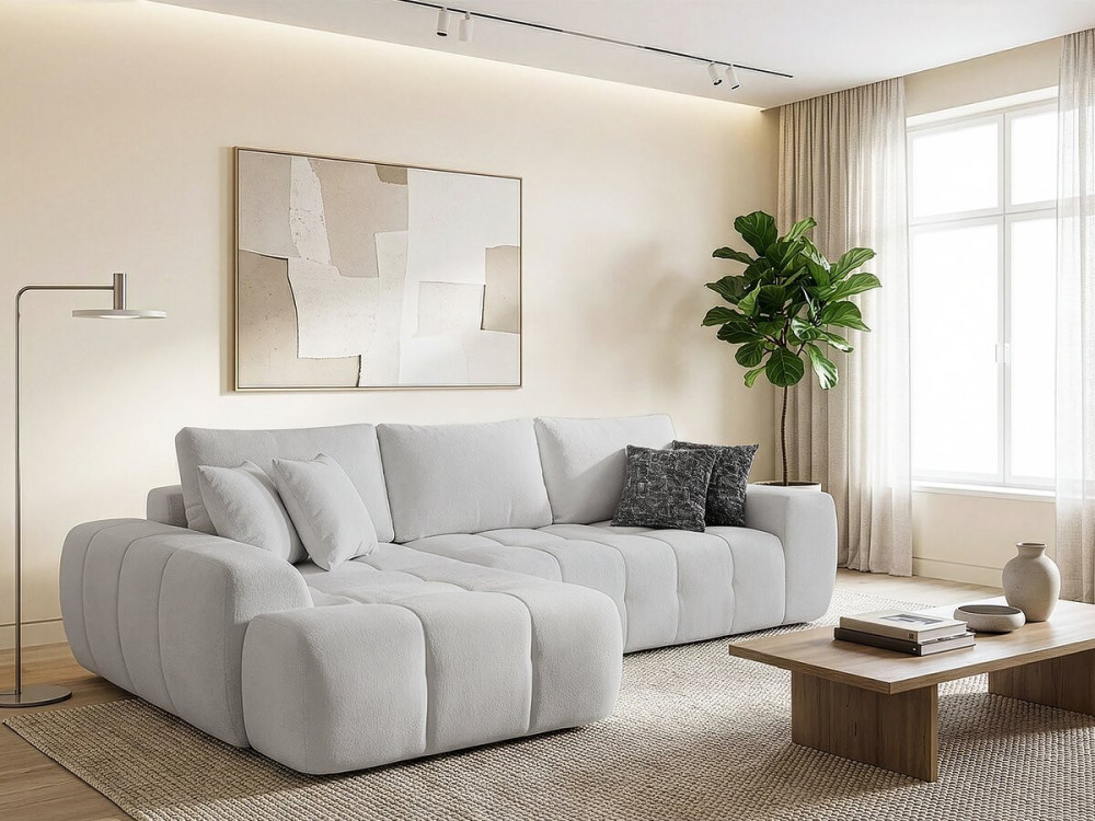 Sidonie" left corner sofa in bubble fabric - 4 seater - Grey