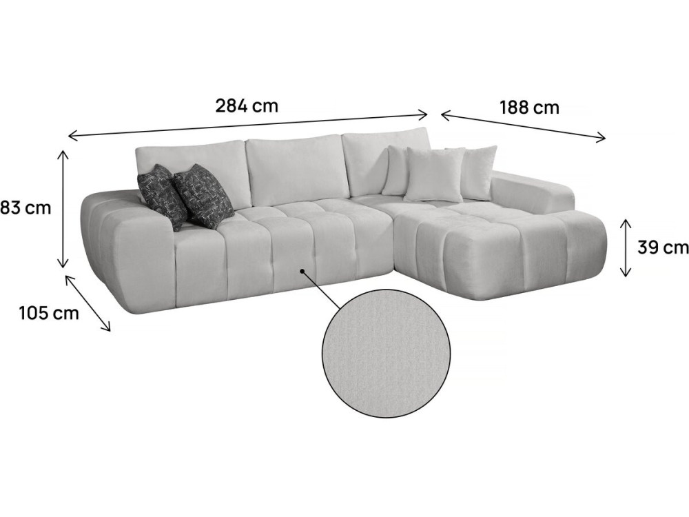 Sidonie" bubble fabric right corner sofa - 4 seater - Grey