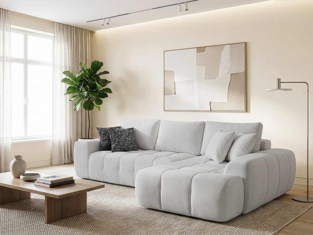 Sidonie" bubble fabric right corner sofa - 4 seater - Grey