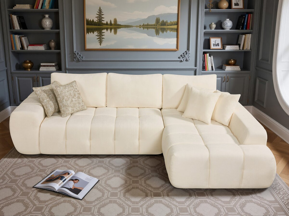 Sidonie" bubble fabric right corner sofa - 4 seater - Beige