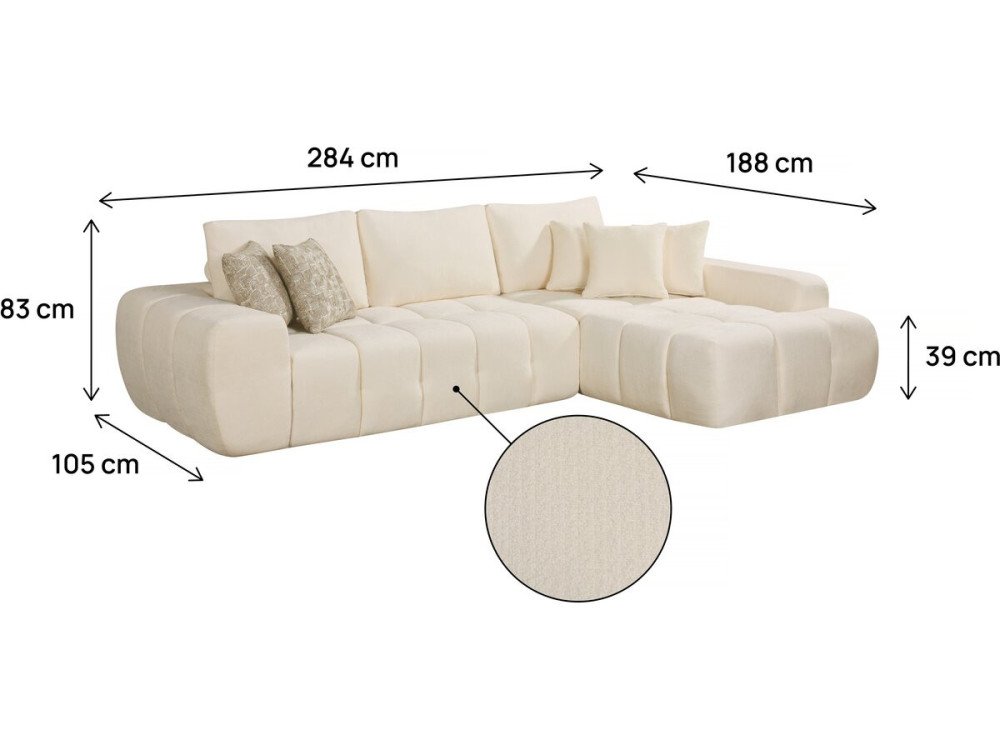 Sidonie" bubble fabric right corner sofa - 4 seater - Beige