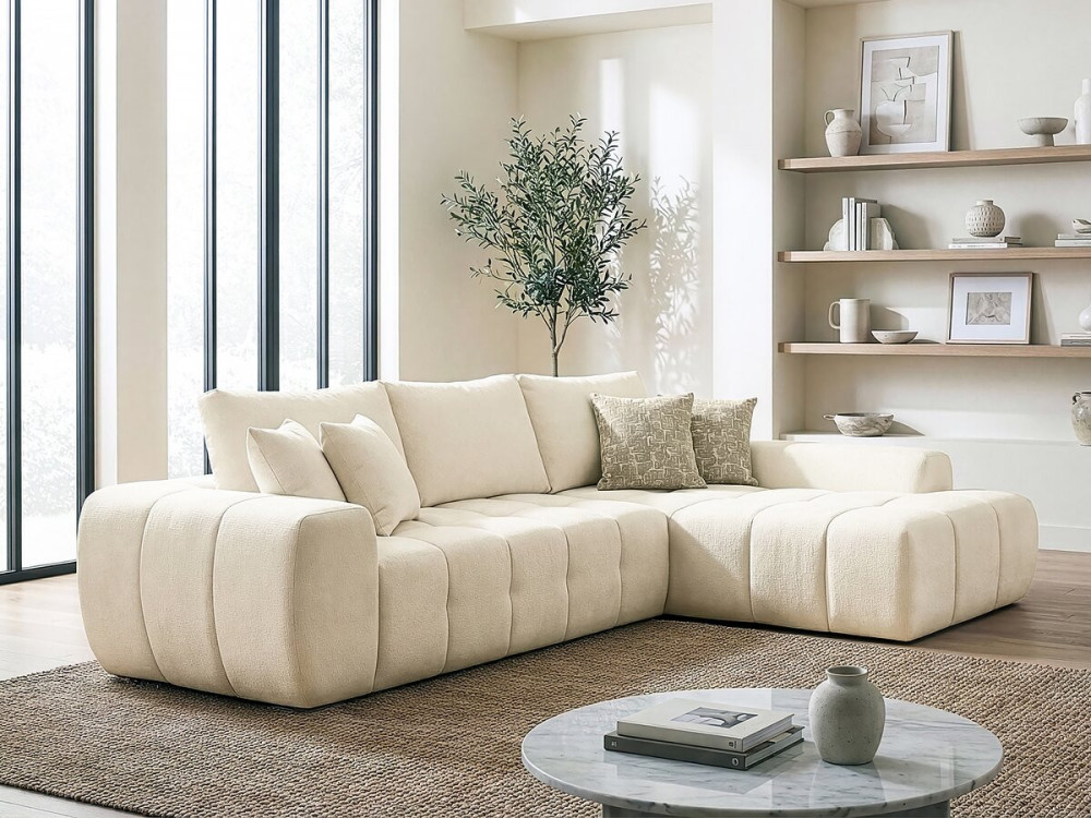 Sidonie" bubble fabric right corner sofa - 4 seater - Beige