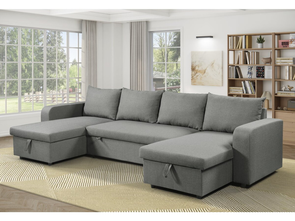 Victor" panoramic fabric corner sofa bed - 4 seater - Grey