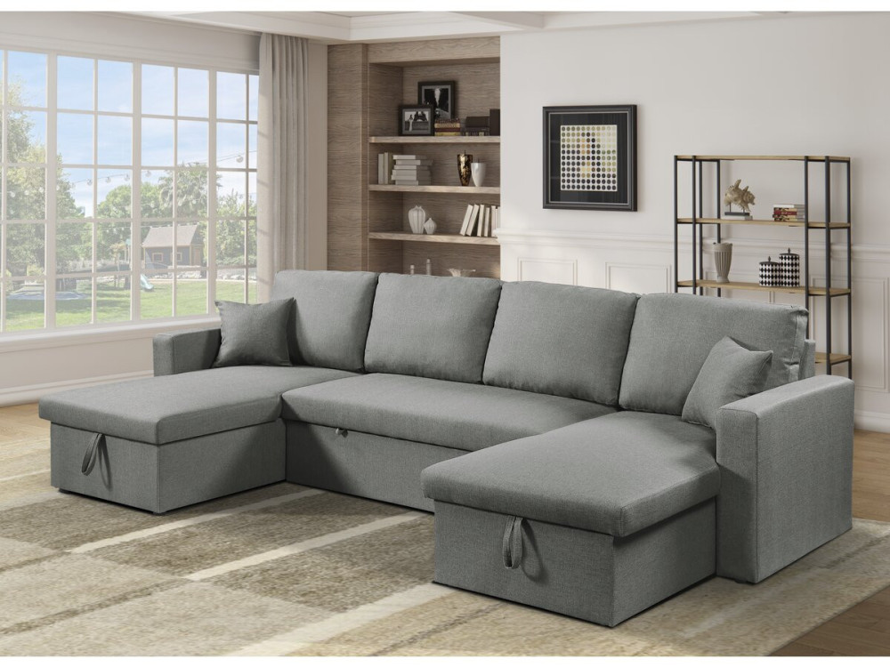 Alain" panoramic fabric corner sofa bed - 4 seater - Grey