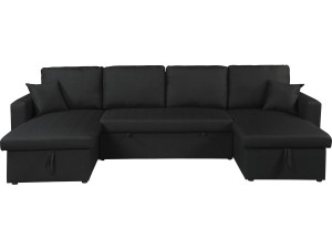 Alain" panoramic fabric corner sofa bed - 4 seater - Black