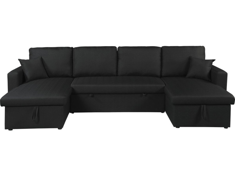 Alain" panoramic fabric corner sofa bed - 4 seater - Black