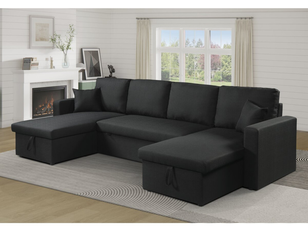 Alain" panoramic fabric corner sofa bed - 4 seater - Black
