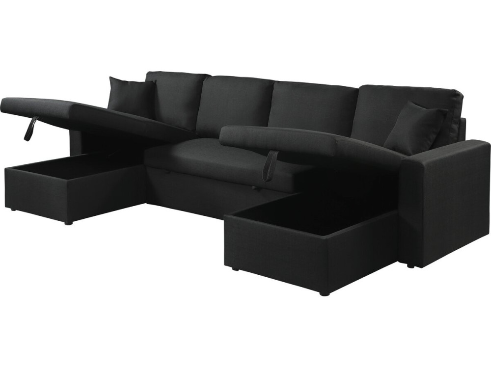 Alain" panoramic fabric corner sofa bed - 4 seater - Black