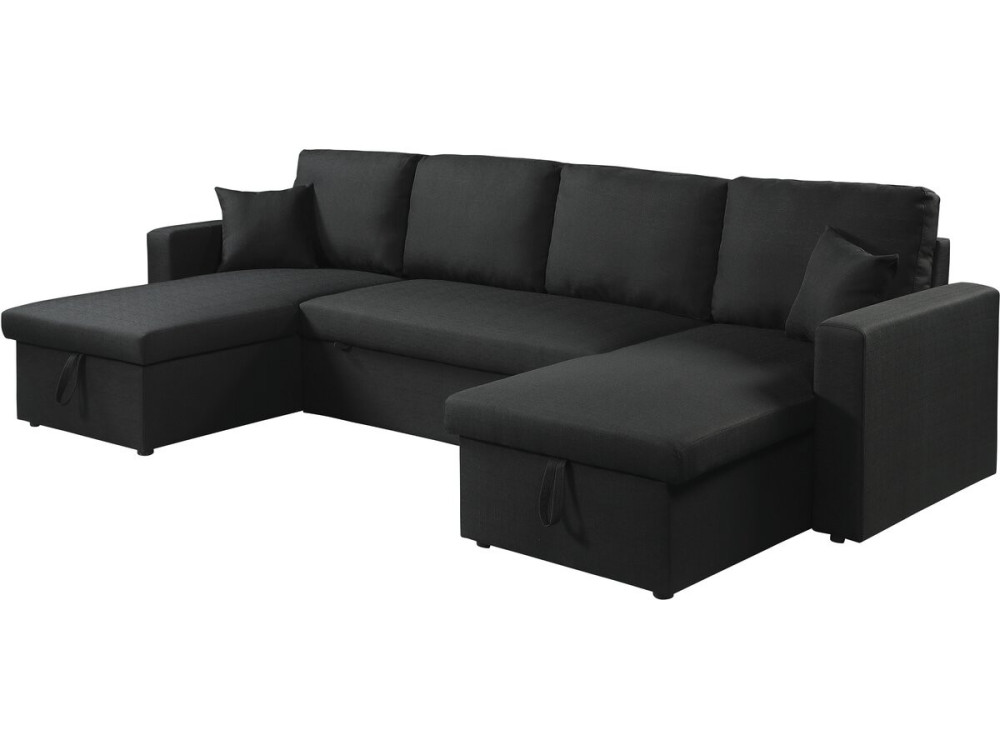Alain" panoramic fabric corner sofa bed - 4 seater - Black