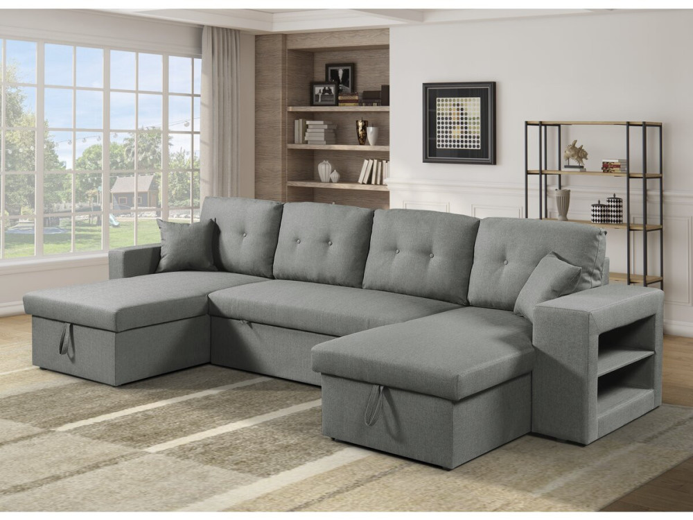 Axel" panoramic fabric corner sofa bed - 4 seater - Grey