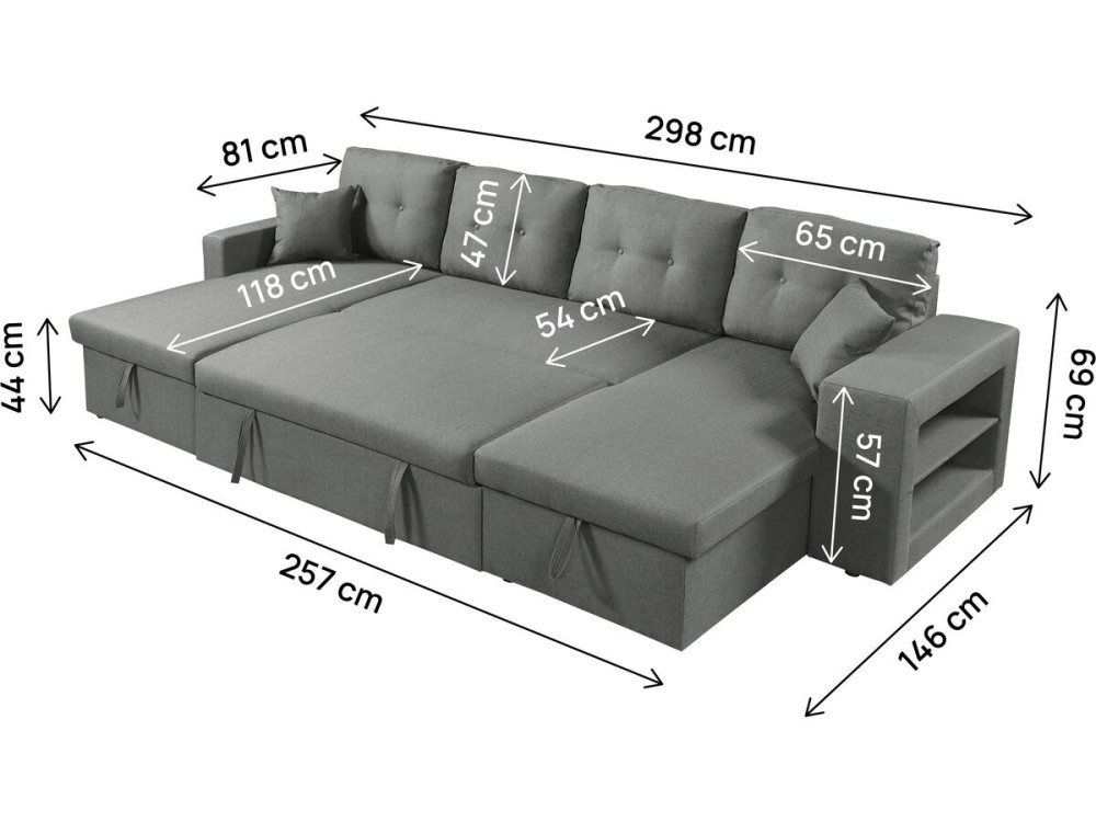 Axel" panoramic fabric corner sofa bed - 4 seater - Grey