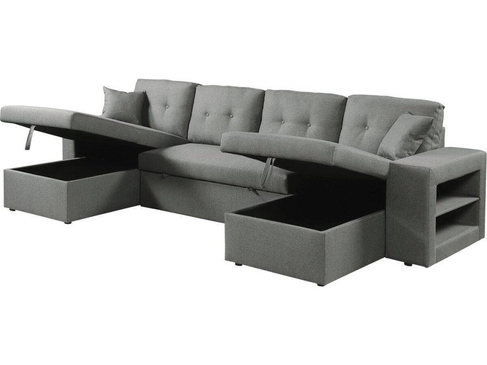 Axel" panoramic fabric corner sofa bed - 4 seater - Grey