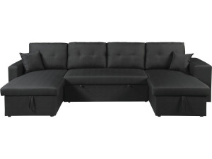 Axel" panoramic fabric corner sofa bed - 4 seater - Black