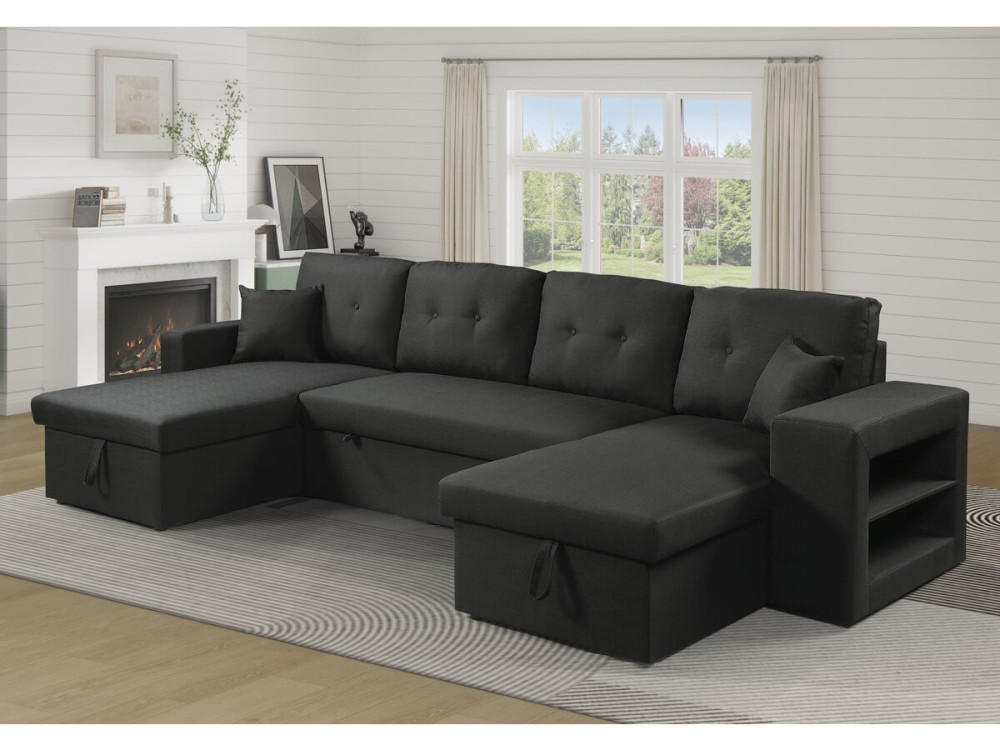Axel" panoramic fabric corner sofa bed - 4 seater - Black