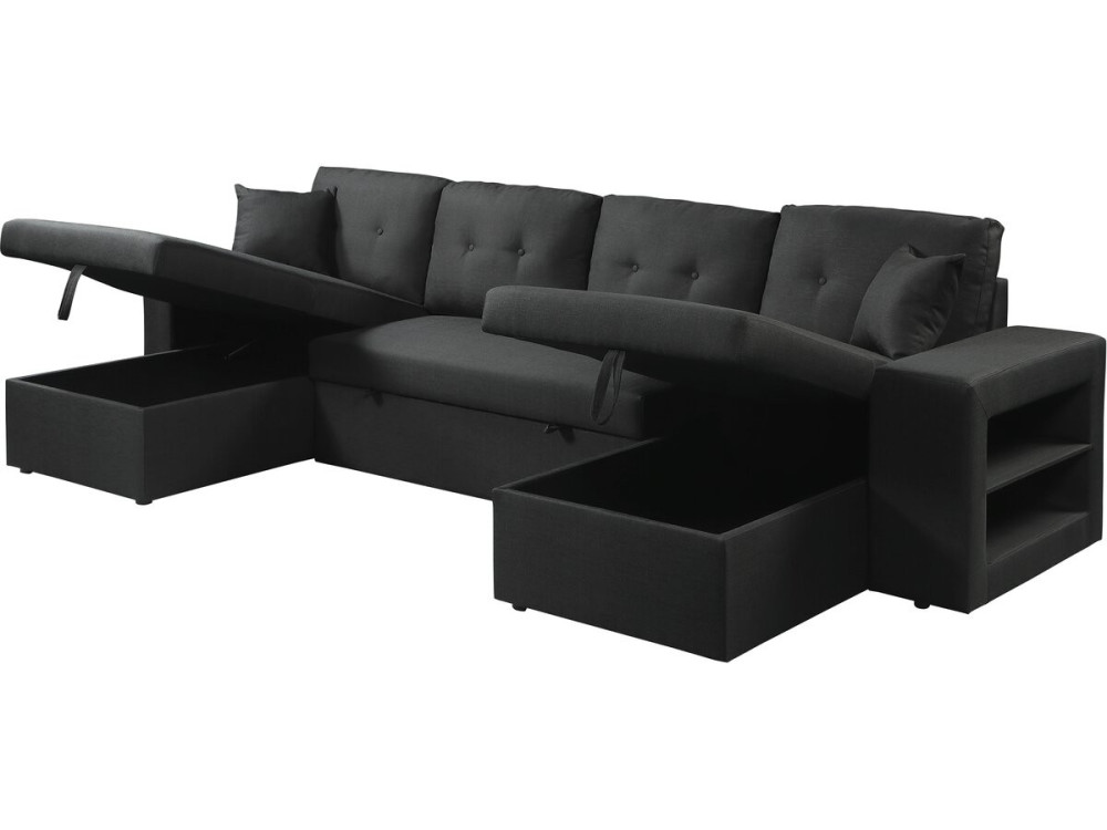 Axel" panoramic fabric corner sofa bed - 4 seater - Black