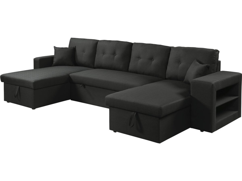Axel" panoramic fabric corner sofa bed - 4 seater - Black