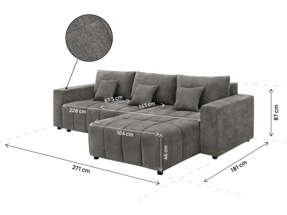 Reversible/convertible fabric corner sofa - "George" - 4 seater - Grey