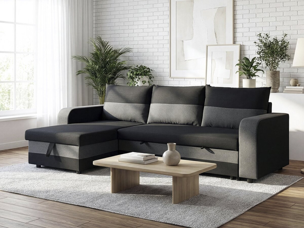 Victor" fabric reversible/convertible corner sofa - 3 seater - Black