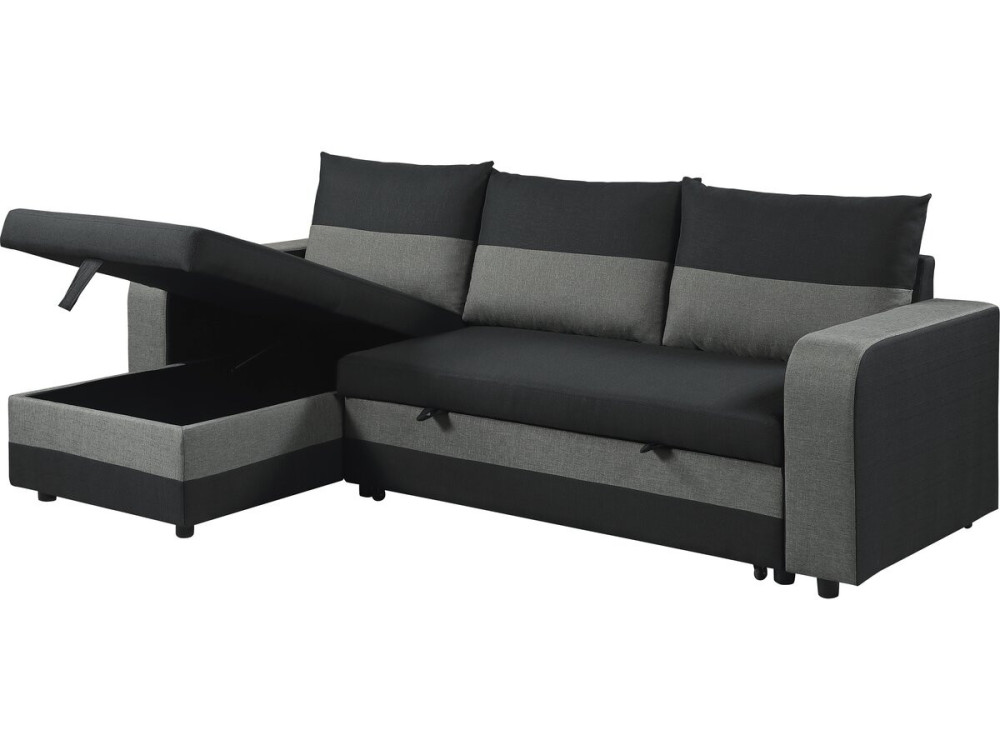 Victor" fabric reversible/convertible corner sofa - 3 seater - Black