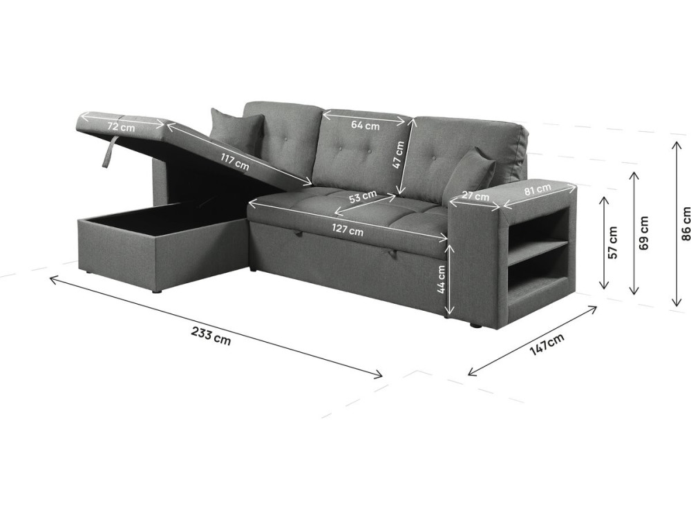 Axel" bubble fabric corner convertible/reversible sofa - 3 seater - Grey