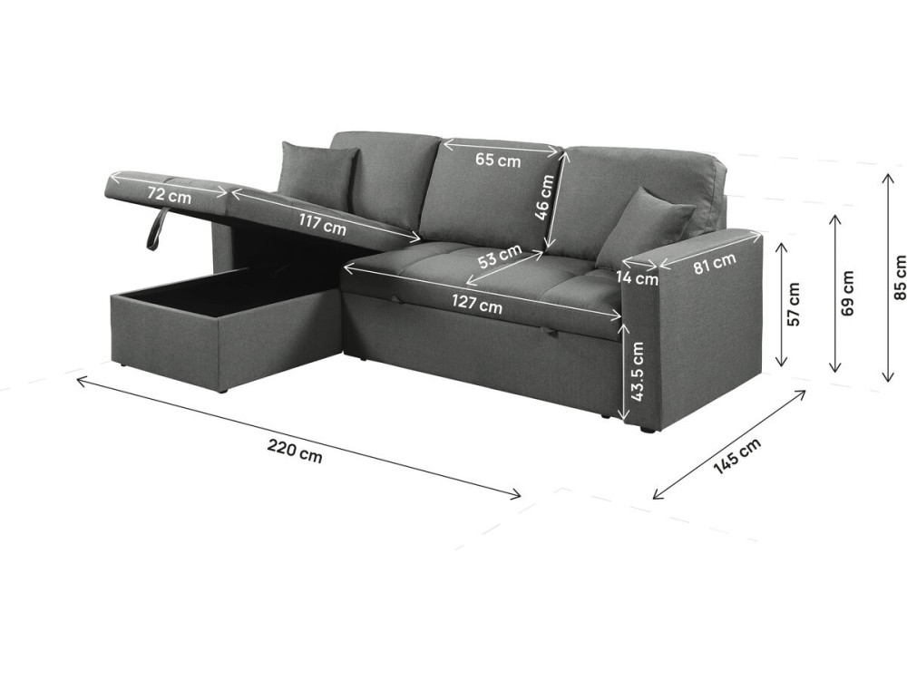 Alain" bubble corner convertible/reversible sofa - 3 seater - Grey