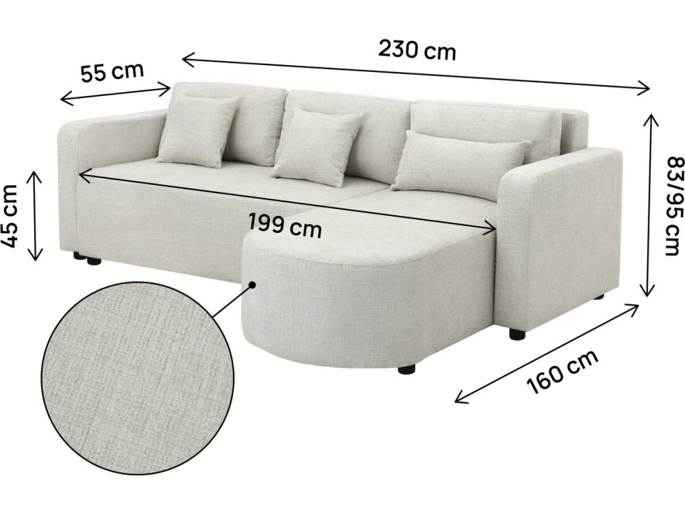 Charles" fabric corner convertible/reversible sofa - 3 seater - Beige