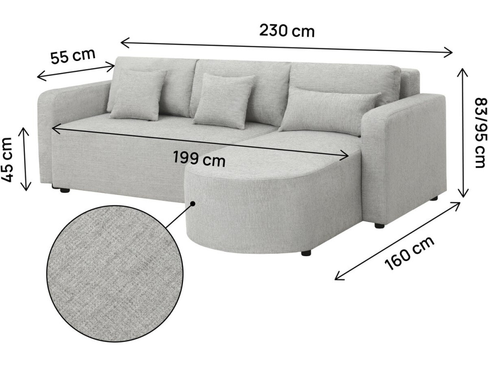 Charles" fabric convertible and reversible corner sofa - 3 seater - Grey