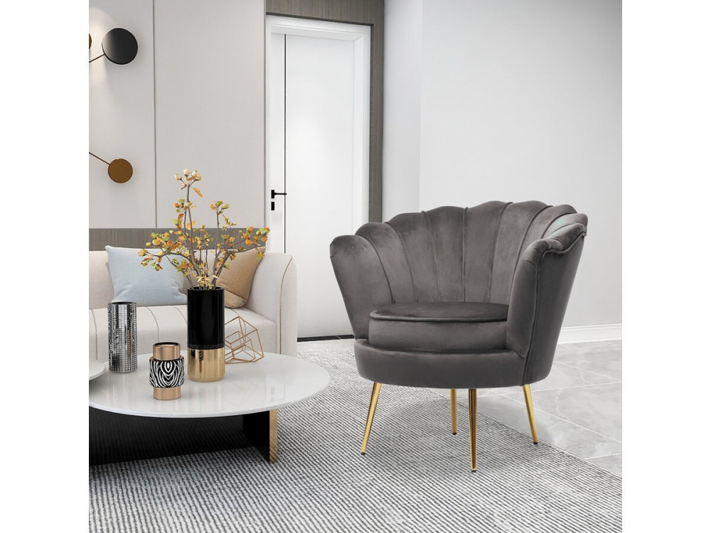 Velvet armchair "Floria" - 75 x 68 x 77.5 cm - Grey