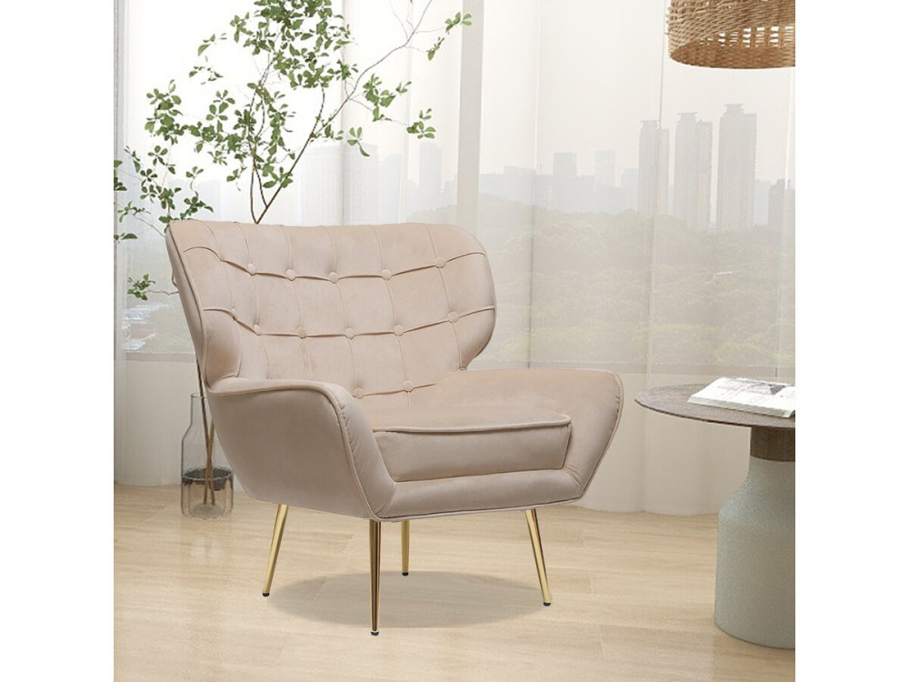 Velvet armchair "Austin" - 79 x 71 x 79.5 cm - Beige