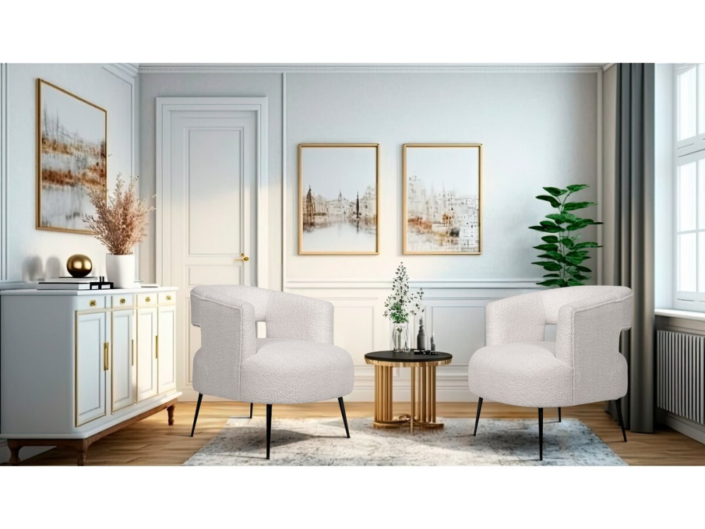 Iris bouclette fabric armchair - White