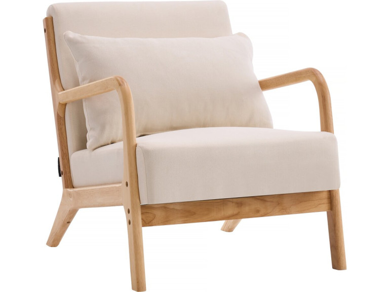 Scandinavian style wooden "Clinton" armchair - Linen - Beige