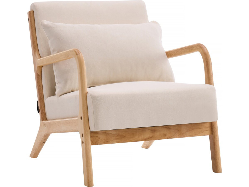 Scandinavian style wooden "Clinton" armchair - Linen - Beige