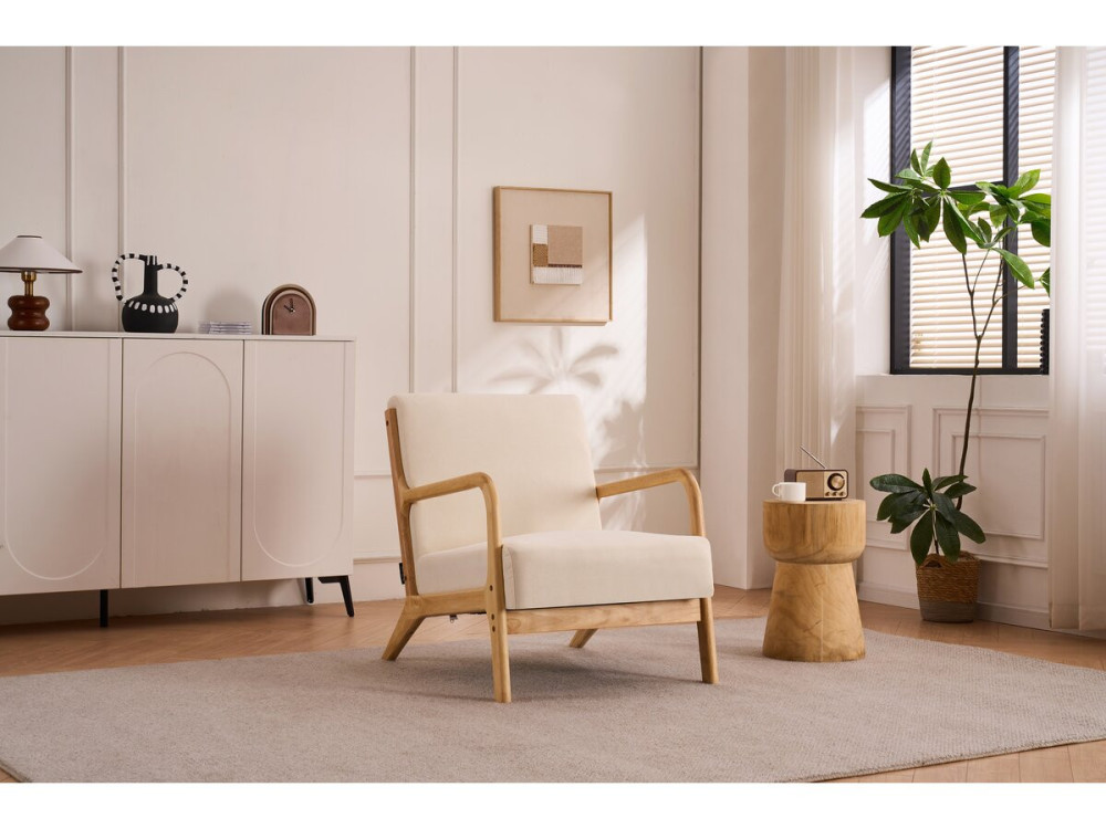 Scandinavian style wooden "Clinton" armchair - Linen - Beige