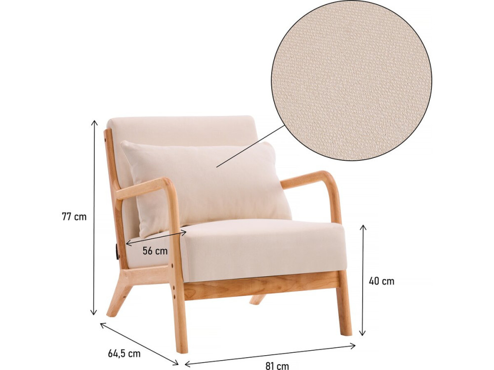 Scandinavian style wooden "Clinton" armchair - Linen - Beige